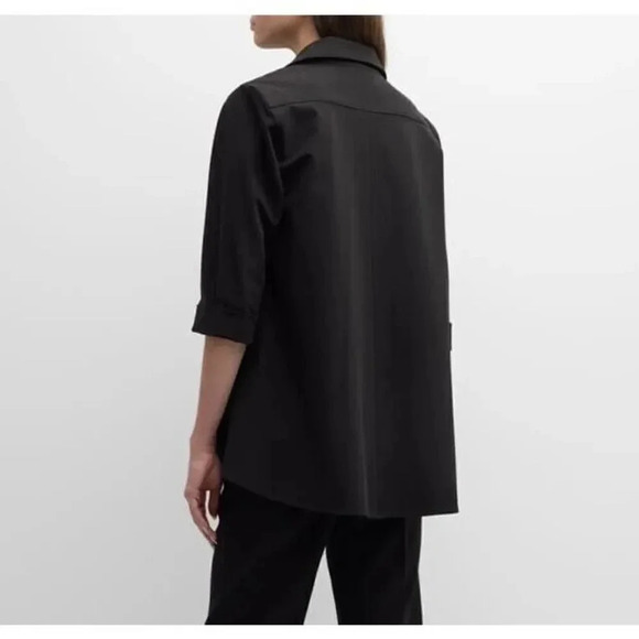 New $315 Caroline Rose Gabardine Shirt Size 2x Blue 100% Linen Button Down - Picture 2 of 11